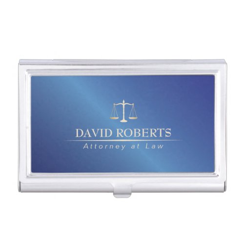 Attorney at Law Metal Blue Lawyer Elegant Business Card Holder