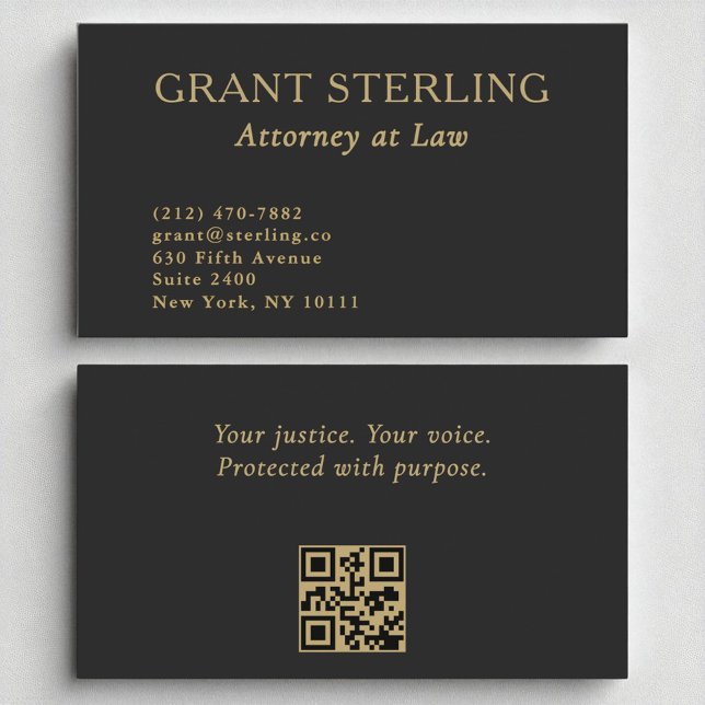 Attorney at Law Minimal Black Gold QR Code  Business Card (Creator Uploaded)