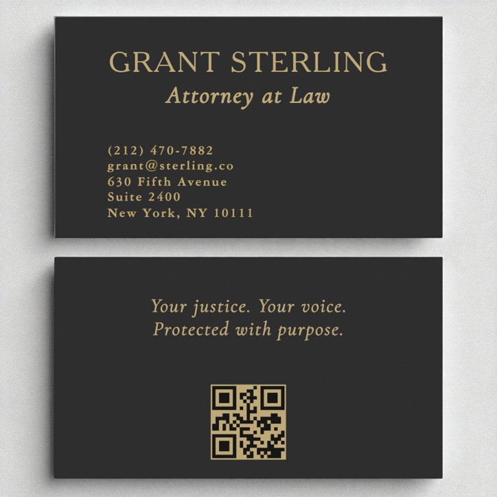Attorney At Law Minimal Black Gold QR Code Business Card