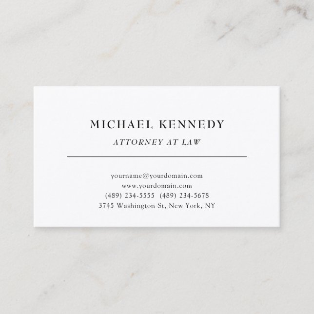 Attorney at Law Minimalist Classical Pro Silk Business Card (Front)