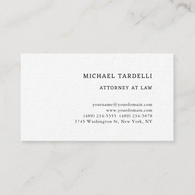 Attorney at Law Minimalist Classical Thick Business Card (Front)