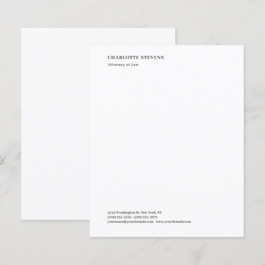 Attorney at Law Minimalist Elegant Paper Sheet (Front/Back)