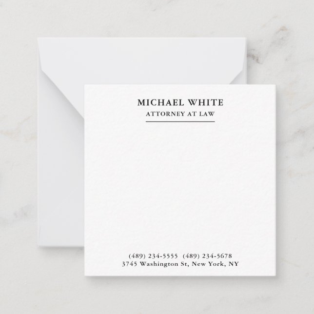 Attorney at Law Minimalist Professional Note Card (Front)