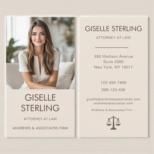 Attorney at Law Mocha Beige Professional Photo  Business Card (Creator Uploaded)