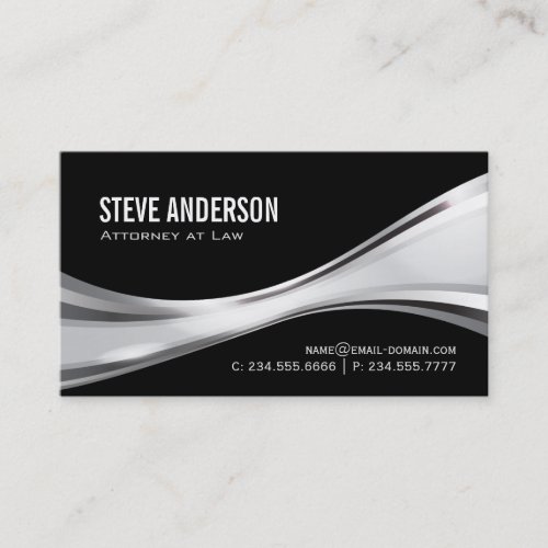 Attorney at Law - Modern Black Silver Metallic Double-Sided Standard Business Cards (Pack Of 100)