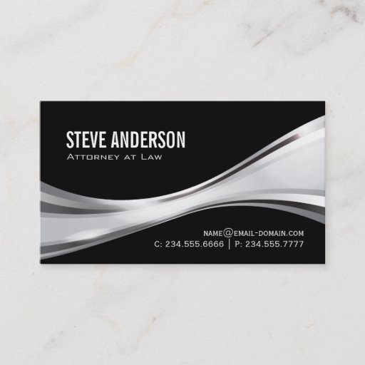 Customizable Attorney at Law - Modern Black Silver Metallic Double-Sided Standard Business Cards (Pack Of 100)