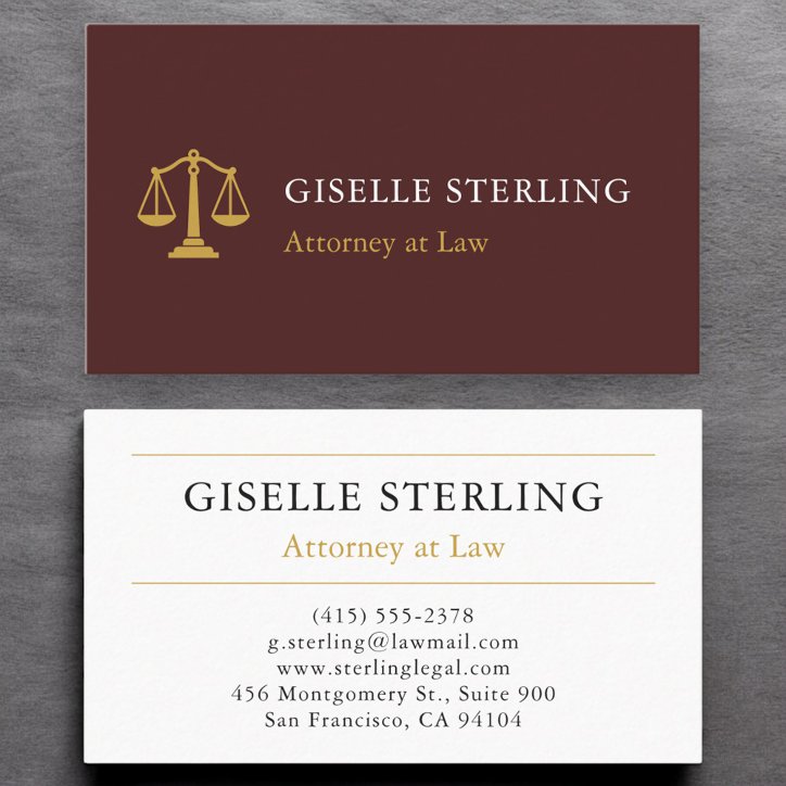 Attorney At Law Modern Burgundy Gold Professional Business Card