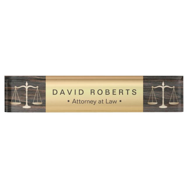 Attorney at Law Modern Gold & Wood Lawyer Name Plate (Front)