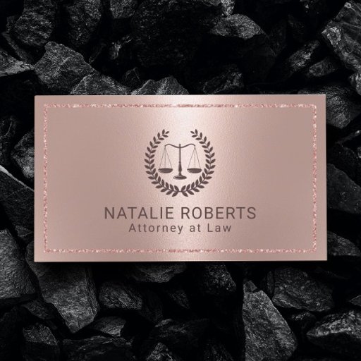 Customizable Attorney at Law Modern Rose Gold Frame Lawyer Business Card