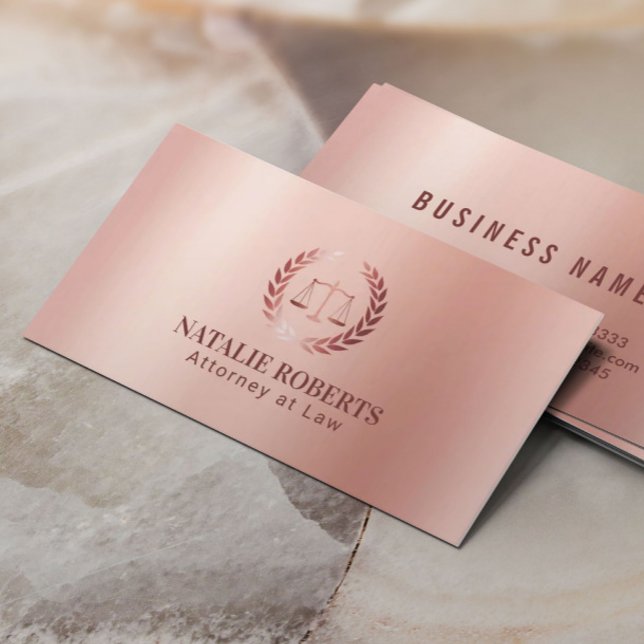 Attorney at Law Modern Rose Gold Lawyer Business Card (Creator Uploaded)
