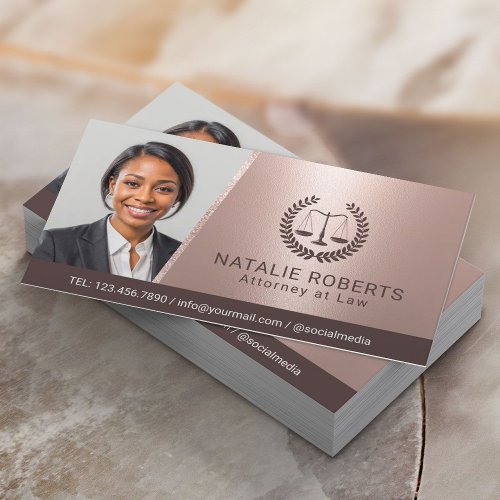 Attorney at Law Modern Rose Gold Lawyer Photo Business Card