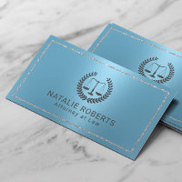 Attorney at Law Modern Silver Frame Blue Lawyer Business Card
