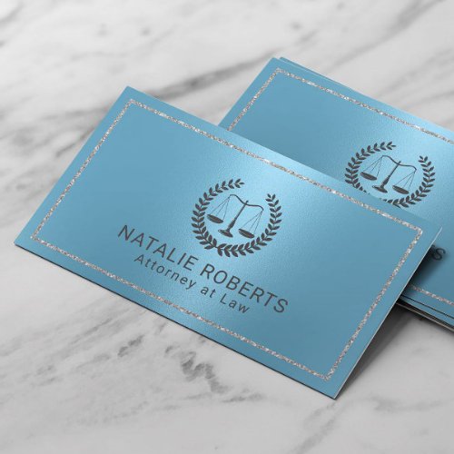 Attorney at Law Modern Silver Frame Blue Lawyer Business Card