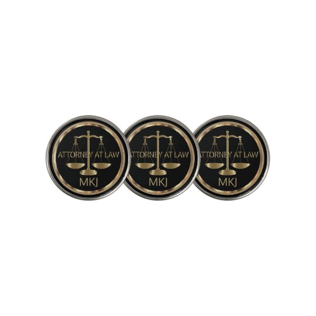 Attorney at Law, Monogram - Black and Gold Golf Ball Marker (3 Up)