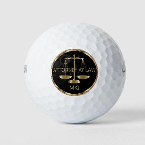 Attorney at Law Monogram _ Black and Gold Golf Balls