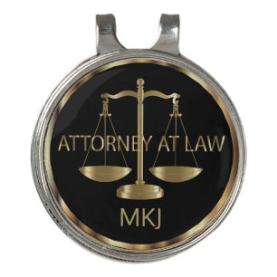 Attorney at Law, Monogram - Black and Gold Golf Hat Clip