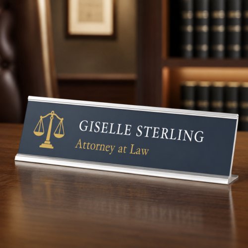 Attorney at Law Navy Blue Gold Desk Name Plate