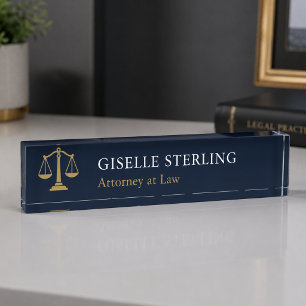 Attorney at Law Navy Blue Gold Desk Name Plate