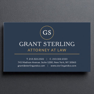 Attorney at Law Navy Blue Gold Luxury  Business Card