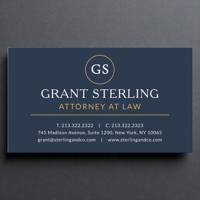 Attorney at Law Navy Blue Gold Luxury  Business Card (Creator Uploaded)