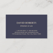 Attorney at Law Navy Blue & Gold Plain Business Card (Back)