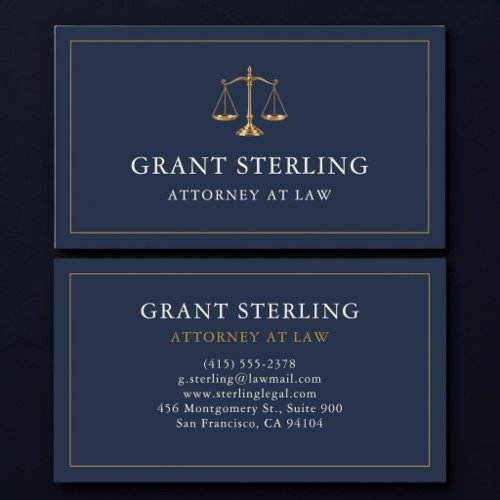 Attorney at Law Navy Blue Gold Professional Business Card