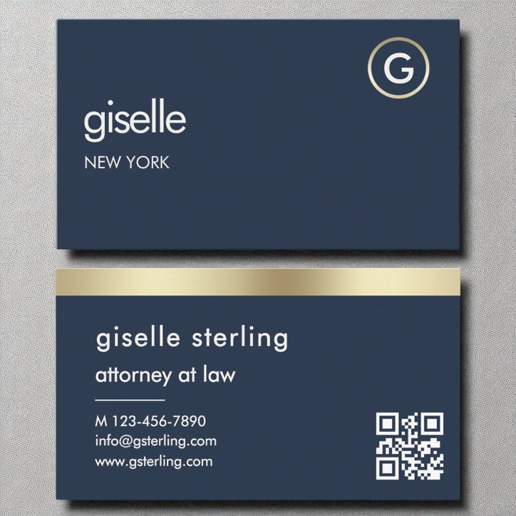 Attorney At Law Navy Blue QR Code Gold Monogram Business Card