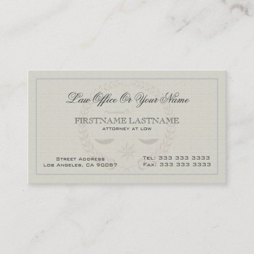 Attorney At Law Office Simple Linen Texture 2 Business Card