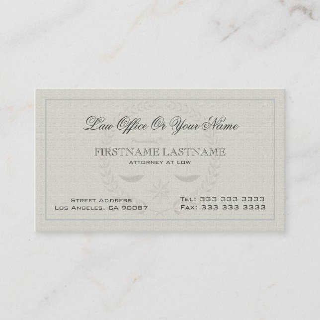 Attorney At Law Office Simple Linen Texture 2 Business Card (Front)