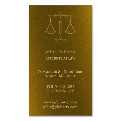 Attorney at Law  Perfect Golden Scales of Justice Magnetic Business Card
