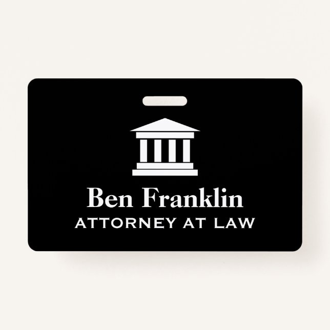 Attorney at law personalized court house name badge (Front)