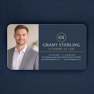Attorney at Law Photo Navy Blue Gold Business Card