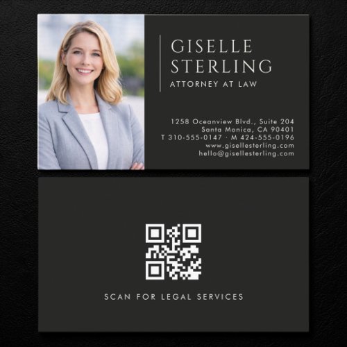 Attorney at Law Photo QR Code Black Business Card