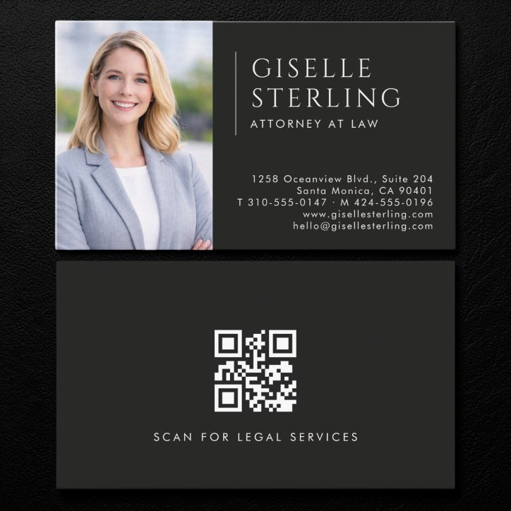 Attorney At Law Photo QR Code Black Business Card