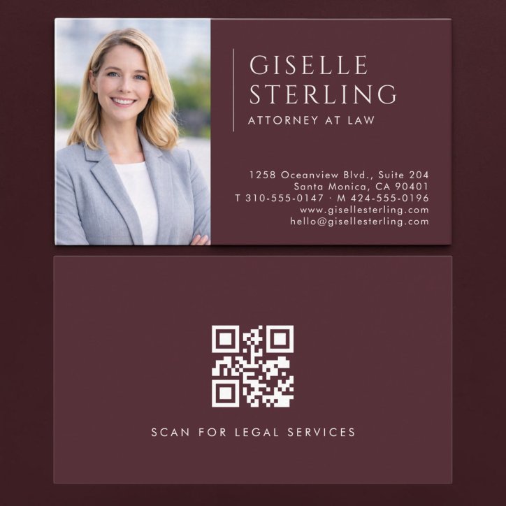 Attorney At Law Photo QR Code Burgundy Business Card