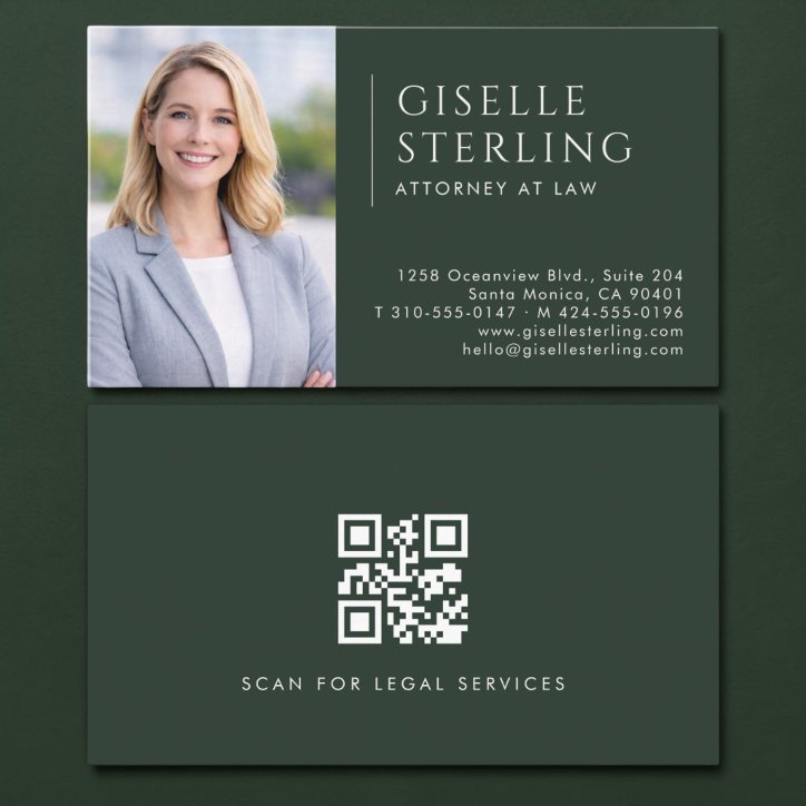 Attorney At Law Photo QR Code Green Business Card