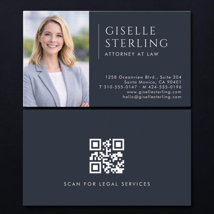 Attorney At Law Photo QR Code Navy Blue Business Card