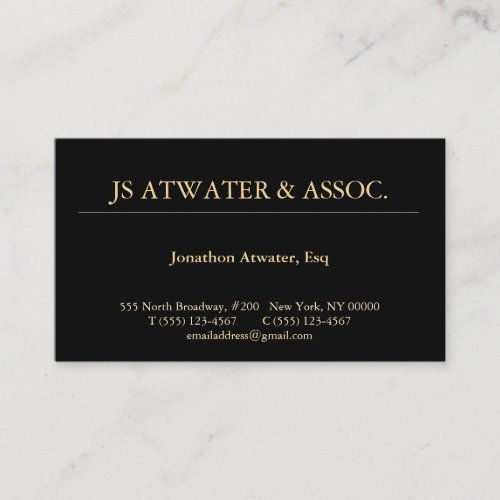 Attorney at Law Professional Black Classic  Business Card