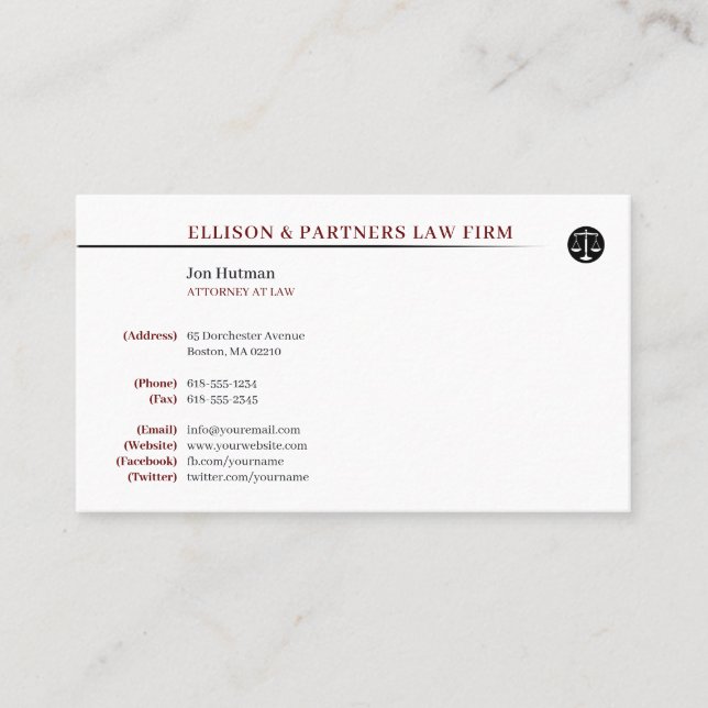 Attorney at Law | Professional Business Card (Front)