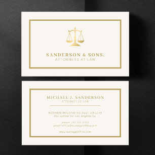 Attorney at law professional elegant gold cream business card