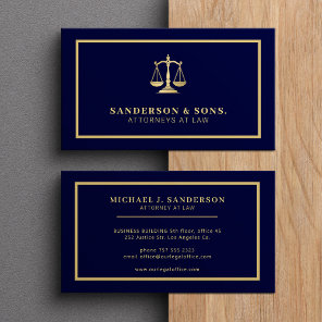 Attorney at law professional elegant gold navy business card
