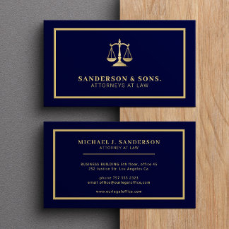 Attorney at law professional elegant gold navy business card