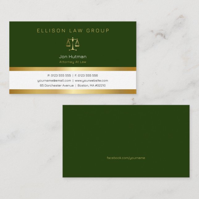 Attorney at Law | Professional Gold Dark Green Business Card (Front/Back)