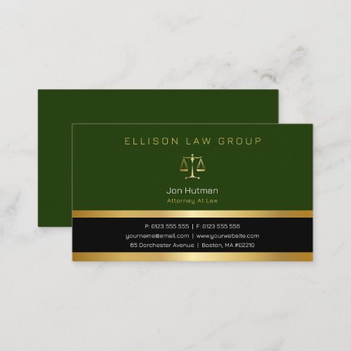 Attorney at Law  Professional Gold Dark Green Business Card