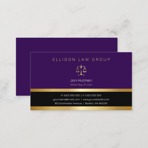 Attorney at Law  Professional Gold Purple Business Card