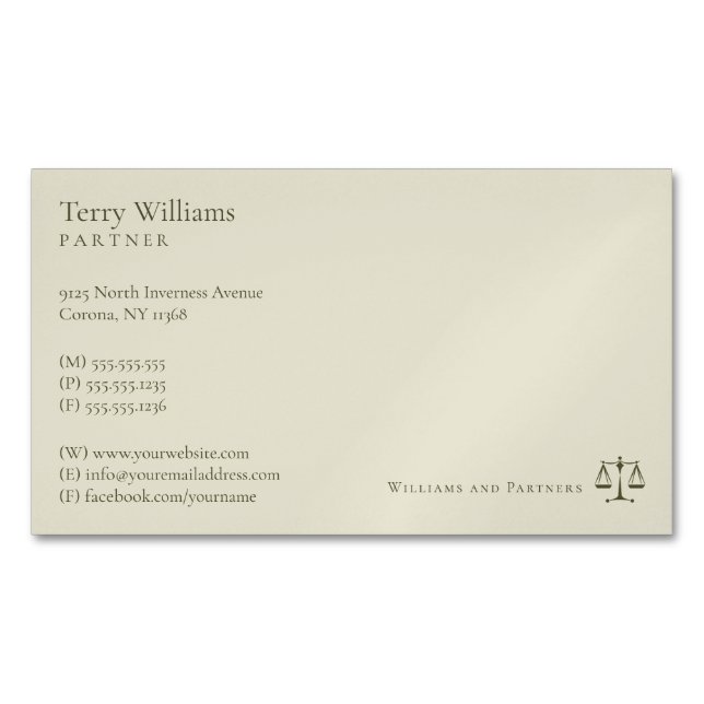 Attorney at Law | Professional Lawyer Business Card Magnet (Front)
