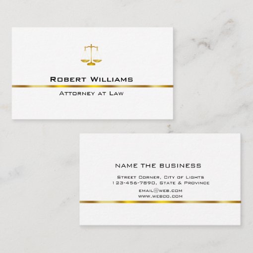 Attorney At Law Professional Simple Gold Legal Business Card | Zazzle