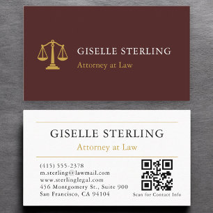 Attorney at Law QR Code Burgundy Gold Professional Business Card