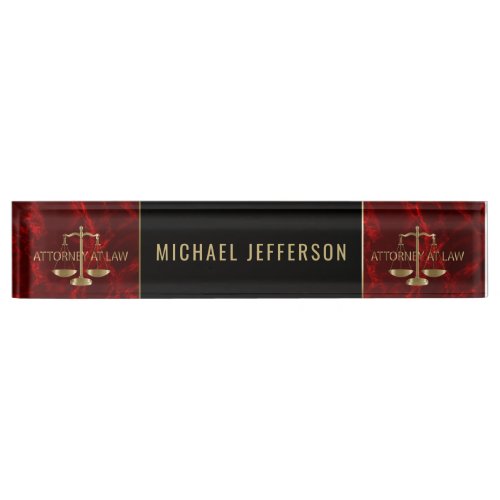 Attorney at Law  _ Red Marble Black  Gold Desk Name Plate