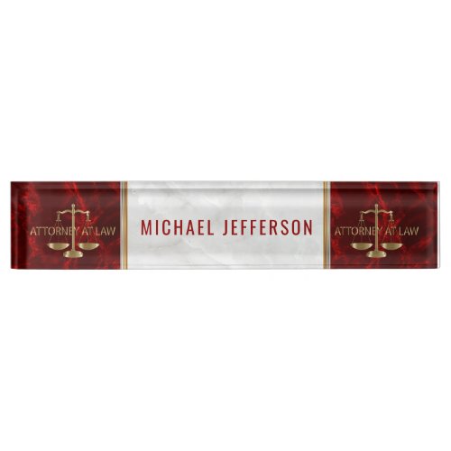 Attorney at Law  _ Red  White Marble Desk Name Plate